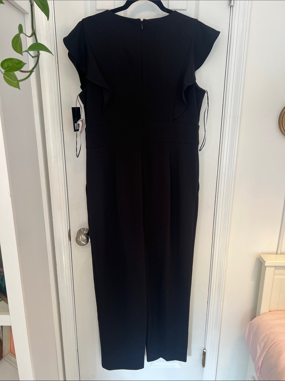 NWT | DKNY Black V-Neck Flutter-Sleeve Jumpsuit - Picture 7 of 10